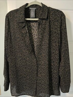 Chelsea & Theodore Olive Brown and Black Leopard Print Blouse